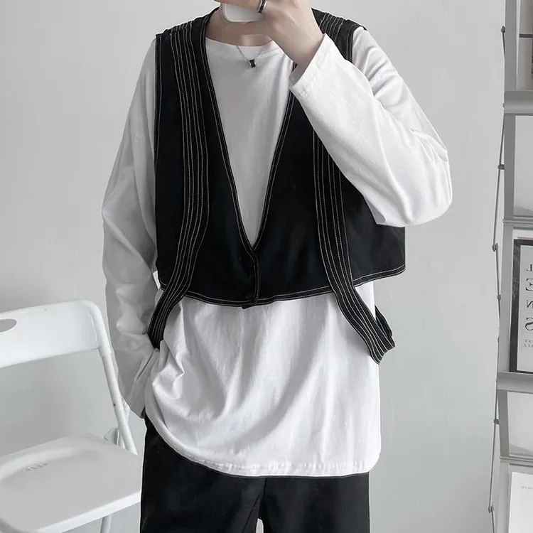  男装2025秋季潮牌个性帅气黑色机能风马甲男搭配坎肩韩版发型师