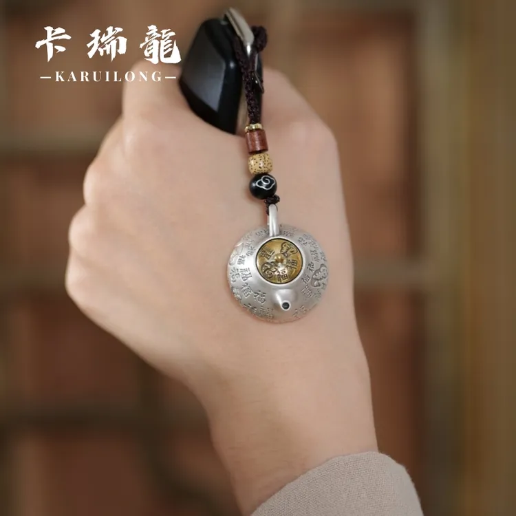 吊坠足银 百福把把壶999纯银钥匙扣随身手把玩车包挂件解压可旋转