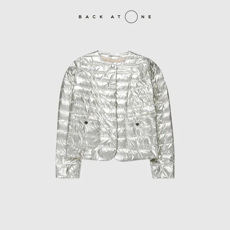 BACKATONE“银翼女神”精美烫金修身香槟色鹅绒外套 BFF-1EC438Q-K