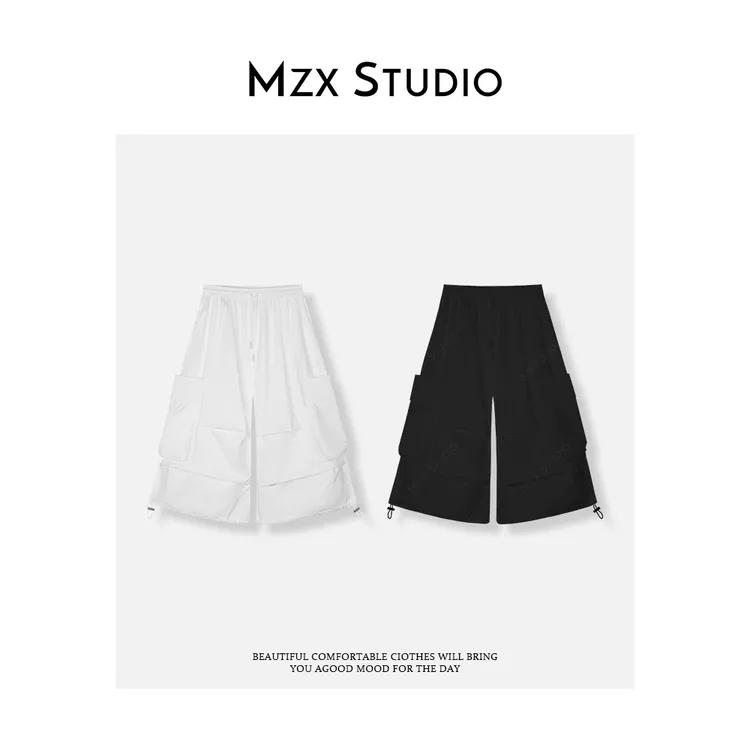 MZX 夏季工装纯色抽绳大口袋百搭宽松休闲八分裤 KZ9123-P