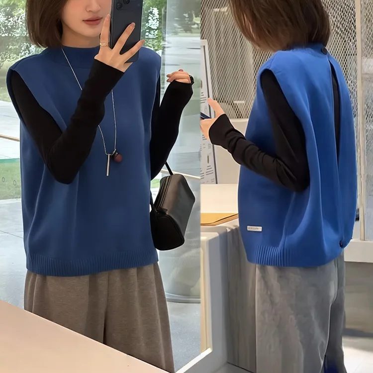 韩系慵懒穿搭套装女秋季新款针织马甲叠穿内搭宽松无袖毛衣两件套