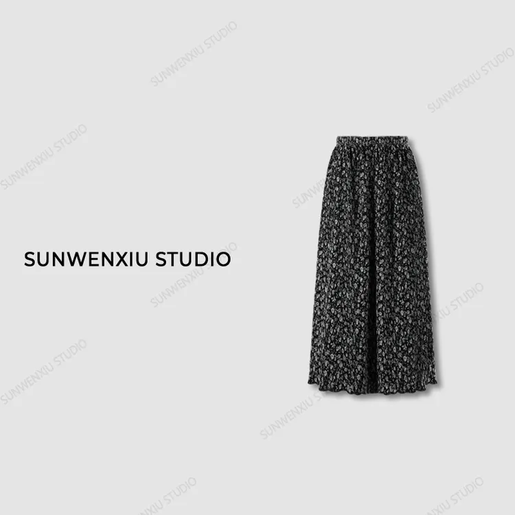 swx studio3店 ”碎花日记“暗纹压花四季实穿复古碎花松紧腰半身裙