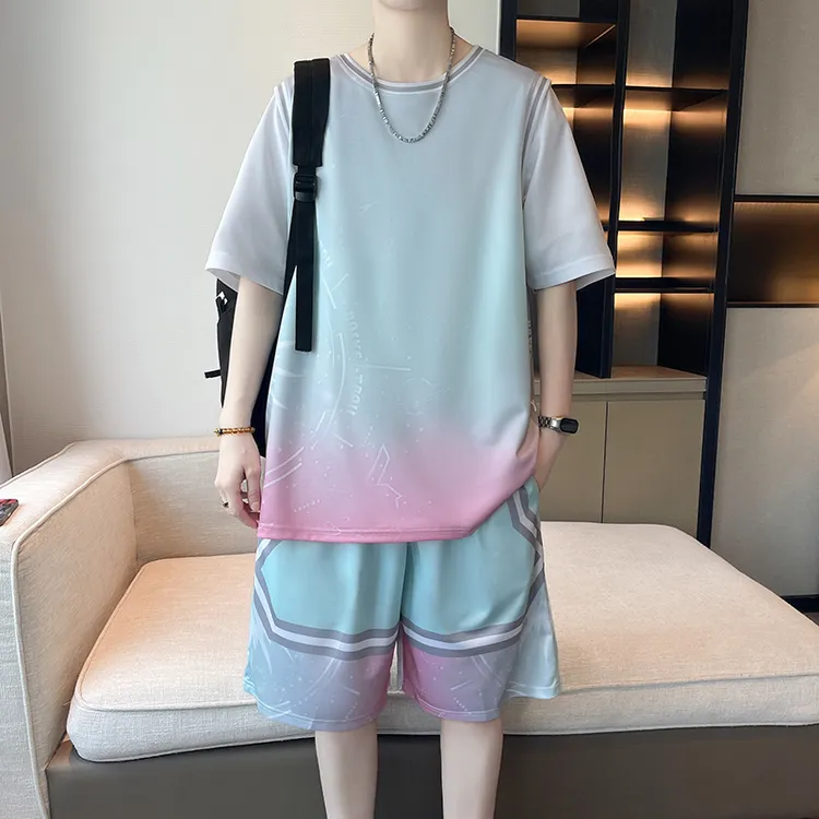 夏季速干篮球服青少年冰丝宽松短袖T恤休闲套装男大童男孩运动服