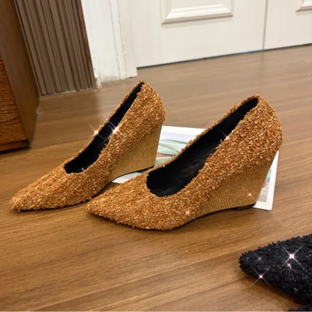 9公分四季通用常规款法式坡跟鞋尖头春夏细跟秋冬浅口气质时尚