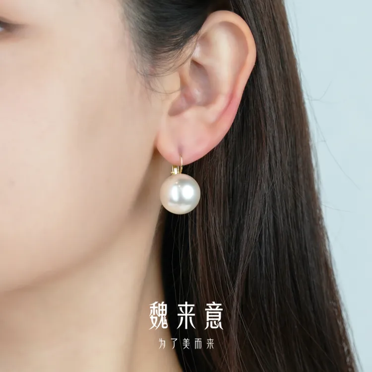 【魏来意】镀K金正圆无暇  大气款大点位珠耳扣（ 15mm+）