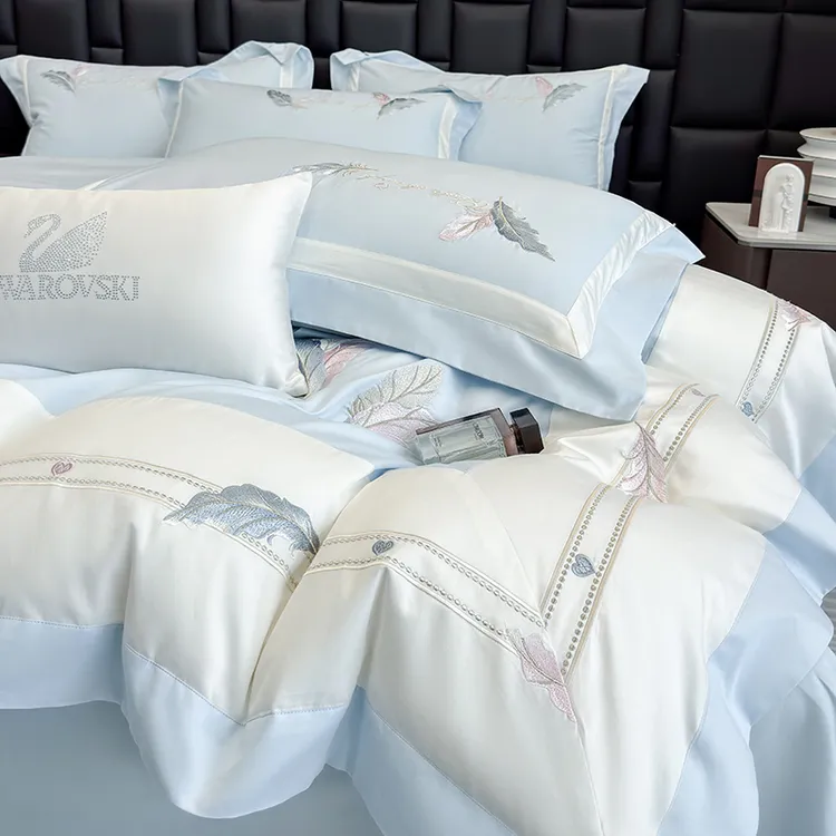 新款高端轻奢A类母婴级纯棉四件套全棉刺绣被套床单笠四季通用