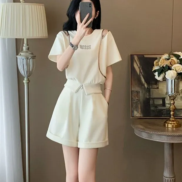 x1271-1休闲套装两件套2025夏短袖上衣裤子小个子时尚洋气两件套