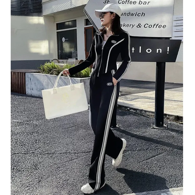 X1283-1休闲运动套装女2025春季新款时尚减龄上衣+直筒裤两件套