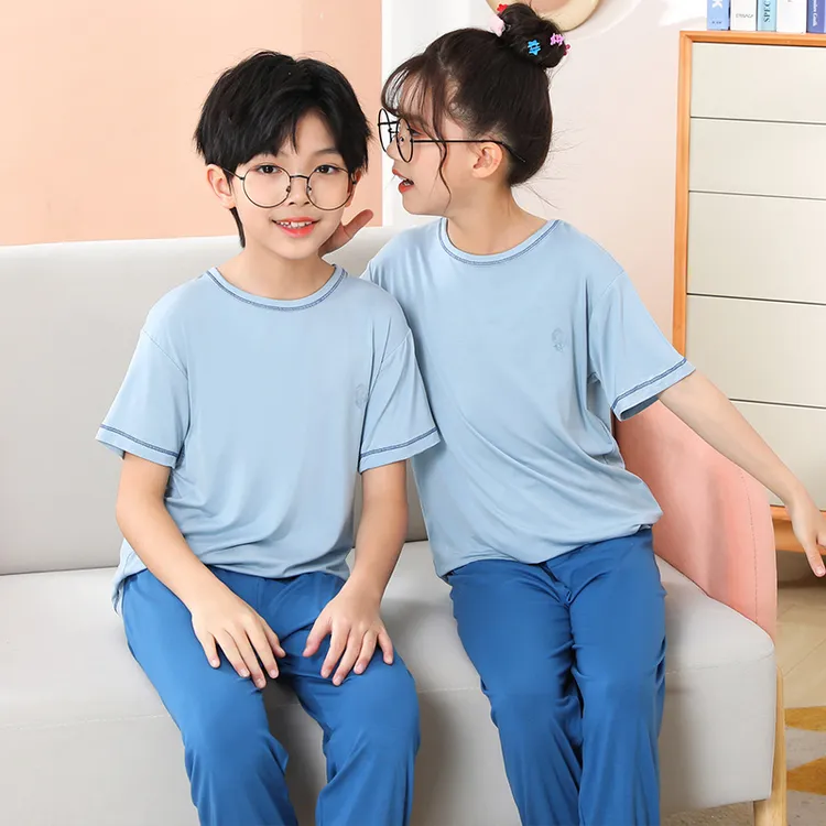 儿童莫代尔家居服夏季新款睡衣套装薄款男女宝宝亲子两件套空调服