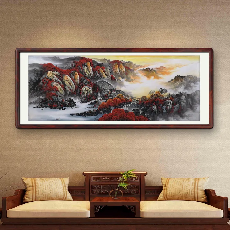 小六尺鸿运当头山水画靠山图手绘山水画客厅山水画鸿远千秋水墨画
