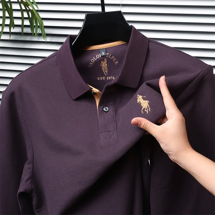 2024新款男士纯棉长袖polo衫小马标刺绣潮流上衣t恤百搭翻领上衣