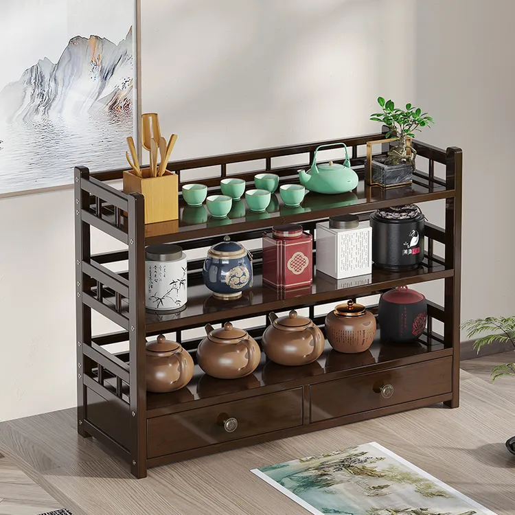 哈尔优博古架新中式家用客厅办公室桌面置物架茶叶架茶水柜泡茶台
