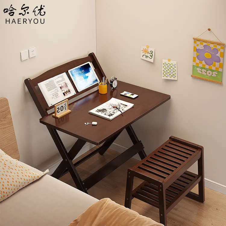 哈尔优书桌免安装可折叠学习桌初中小孩写字矫正坐姿简易升降桌椅
