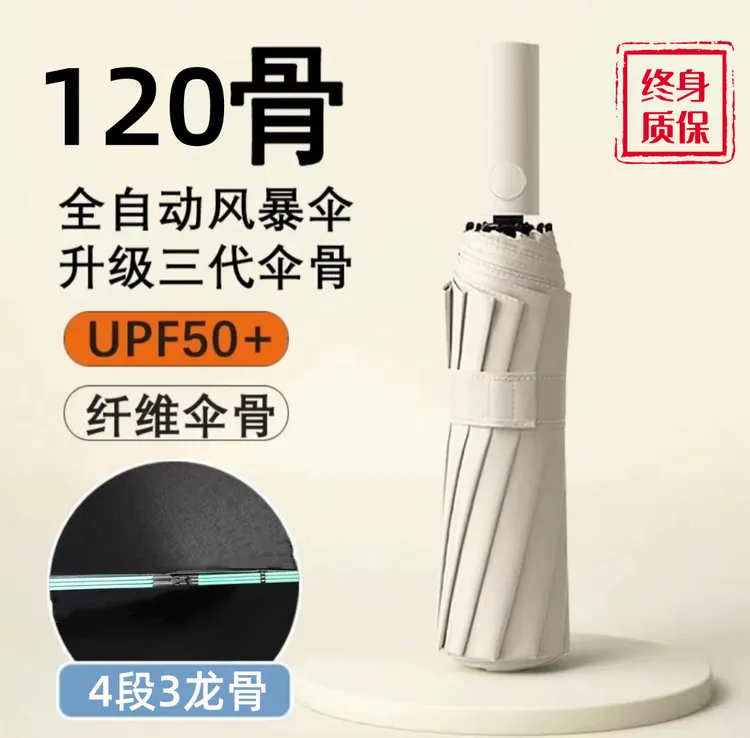 好神奇【送皮套】全自动120骨抗风暴黑胶防晒防紫外线双人晴雨伞