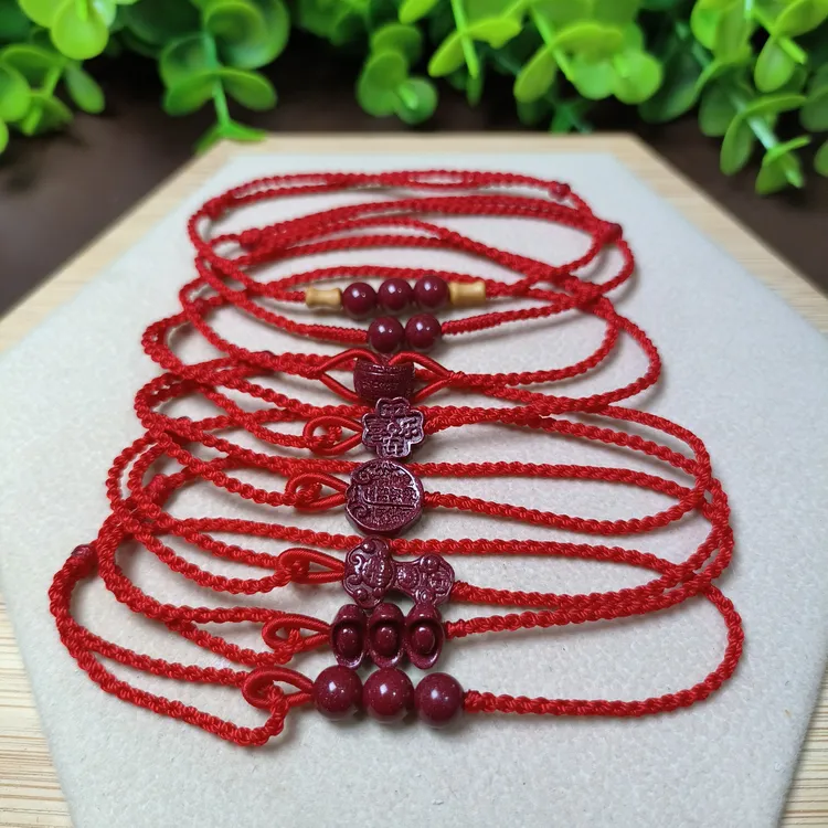 新款柔软细红绳纯手工四股编高含量朱砂女新年手绳本命年可调节