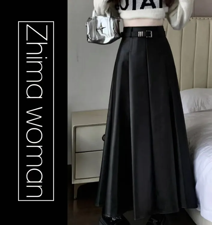 棕色/黑皮裙长款女秋冬季裙子高个子大摆a字长裙半身裙时尚百搭裙