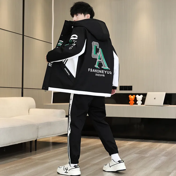 青少年学生套装2024春季夹克外套宽松休闲运动潮流帅气初高中男孩
