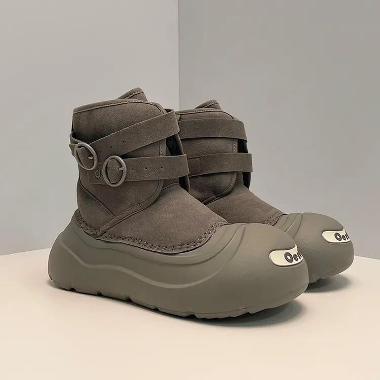 2025春季新款加绒雪地靴男百搭情侣厚底棉鞋保暖防水大头靴子女潮