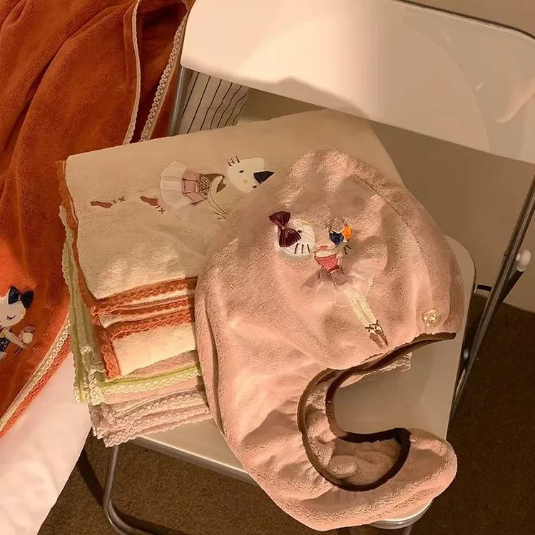 商场款双倍吸水柔软珊瑚绒长款洗头发包头巾家用干发巾暖绒月亮帽