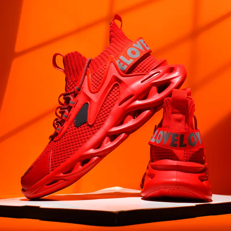 秋季高帮鞋男士潮款飞织休闲运动鞋时尚增高潮流刀锋鞋跑步鞋男