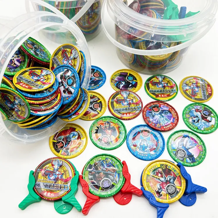 奥特曼卡片铁圆卡发射器桶装英雄战斗币男孩玩具赛罗奥特之王怪兽