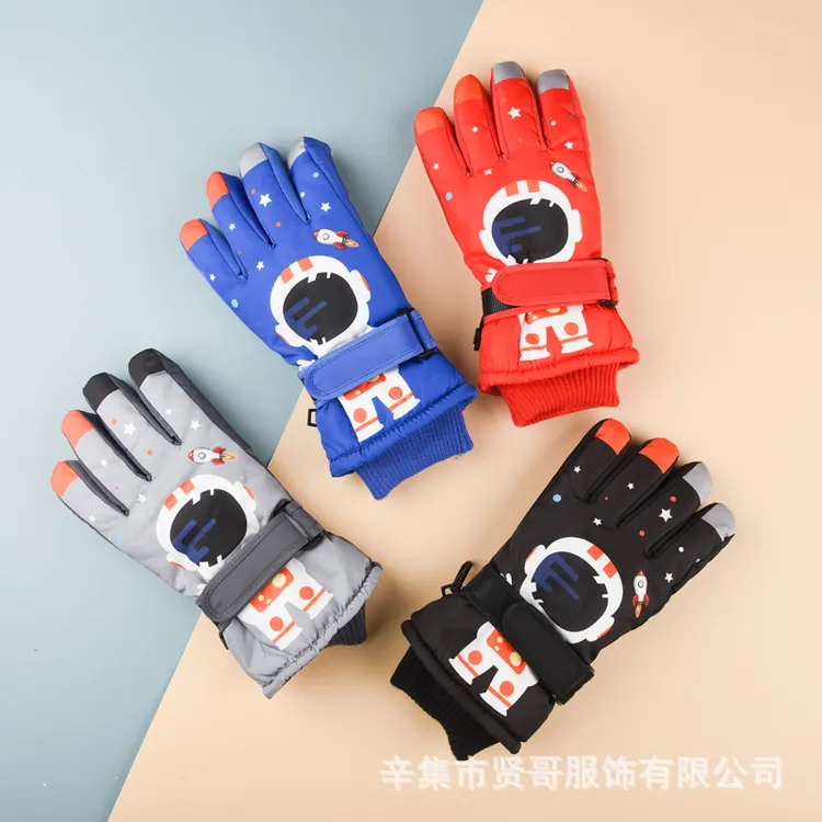 儿童手套冬季卡通保暖户外运动防滑抗寒防水加厚绒骑车滑雪男女童