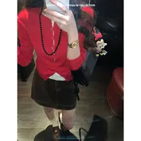 MUKOK氧气多巴胺~  设计感撞色假两件针织衫修身显瘦百搭上衣