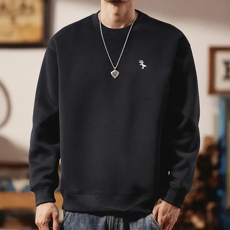 潮掌柜时尚潮流卫衣男休闲男装秋季男上衣长袖左胸精致小恐龙绣花