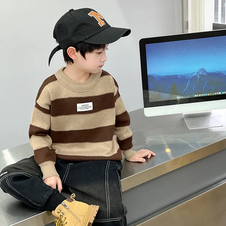 【加厚毛衣儿童】男童韩版条纹休闲风洋气休闲秋冬韩范痞帅小男童装