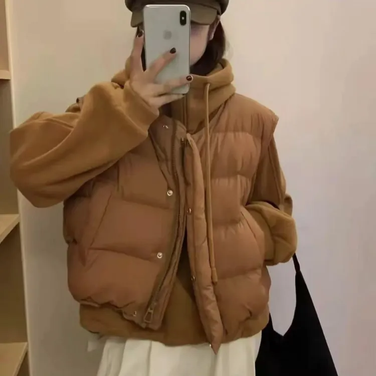 马甲连帽加绒卫衣两件套装-马甲衣长55 卫衣衣长60