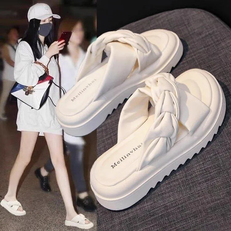 日本GP仙女风软底增高拖鞋外穿女夏新款时尚厚底一字外出沙滩凉