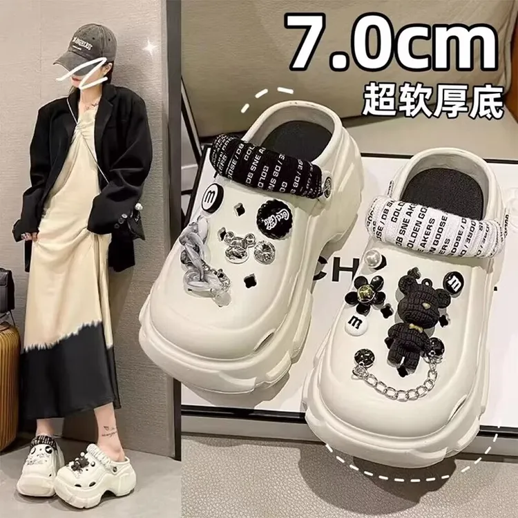 日本GP高跟EVA洞洞鞋女外穿2024夏季新款百搭松糕厚底包头凉鞋