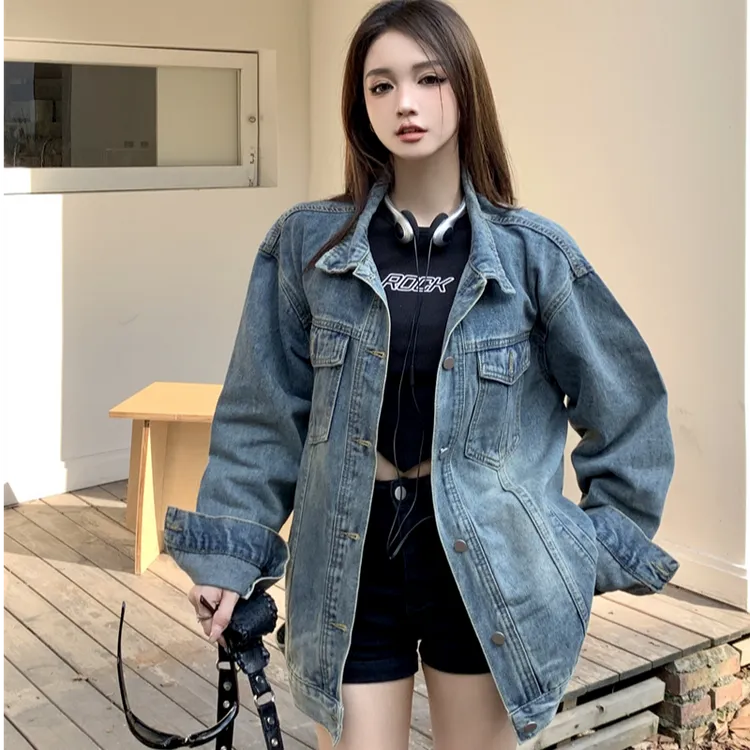 牛仔外套女2024春秋款oversized上衣宽松大版型中长款上衣夹克潮
