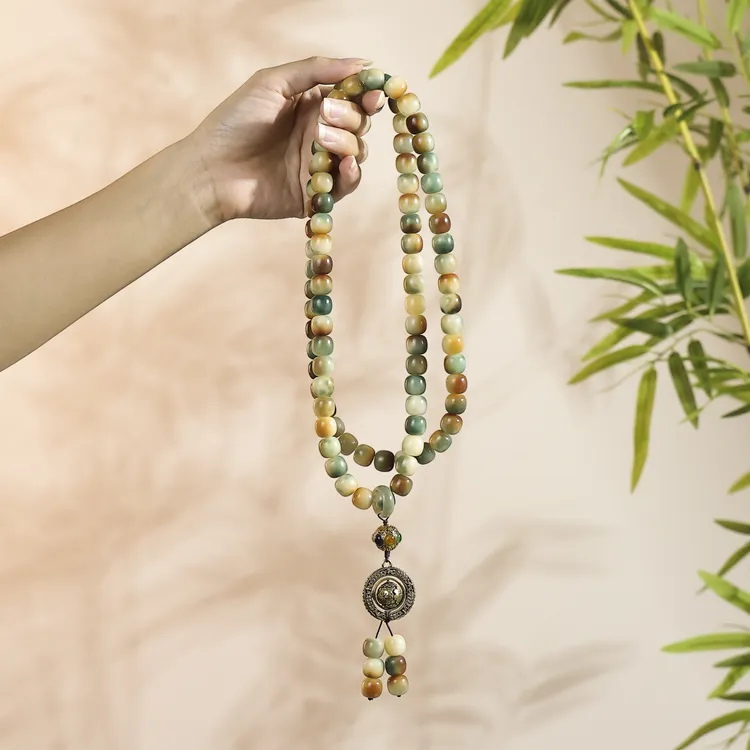 【帝王飘花】多宝冰绿 12mm桶珠 菩提根 转运珠88脖挂 原创手作