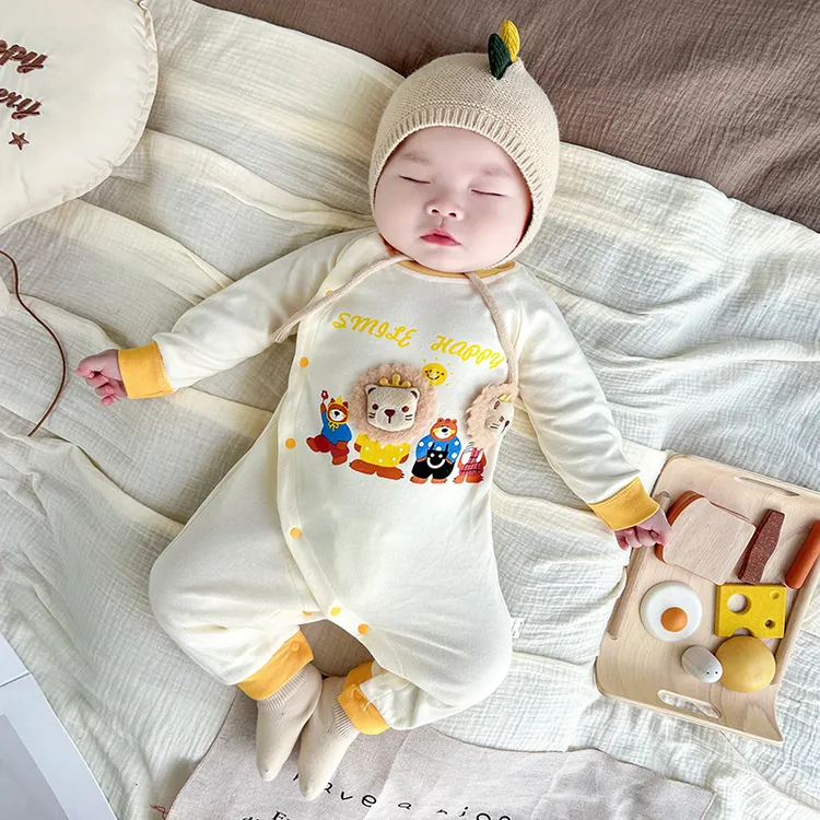 婴儿衣服春秋外出纯棉长袖新生儿连体衣薄款满月宝宝哈衣秋装睡衣