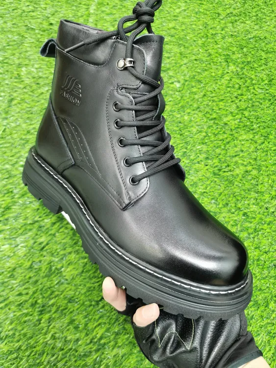 男士头层牛皮马丁靴真皮加绒保暖高帮厚底工装靴