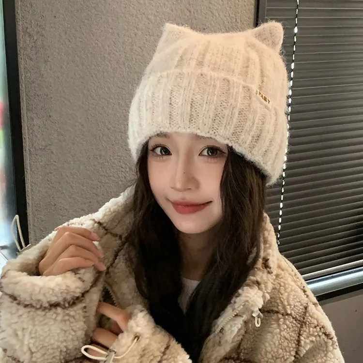 （加绒里衬）新品上新  可爱喵咪耳朵毛绒针织帽子冬季保暖防寒01