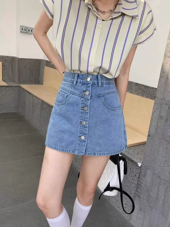 高腰牛仔短裤女夏季2024年新款a字百搭修身显瘦直筒裤裙