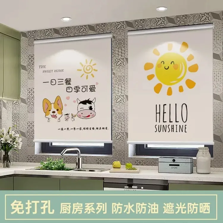 卷帘窗帘卷拉式免打孔遮阳厨房浴室厕所卫生间窗户专用遮挡帘阳台