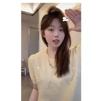 晶咕软软【柒夏】设计感圆领小众亮片T恤气质时尚百搭洋气轻奢夏季