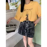 晶咕白标~低调酷爵士~泼墨感高腰A字毛边牛仔裙裤显瘦半身裙时尚