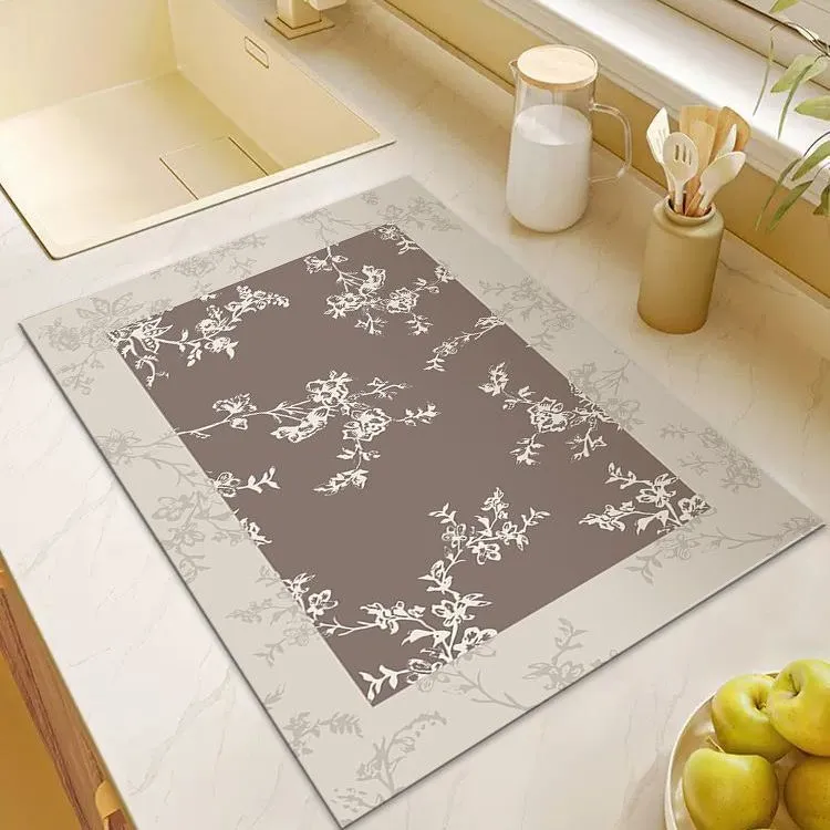 复古花卉硅藻泥吸水垫吧台厨房洗碗池台面沥水垫碗盘杯子干燥餐垫
