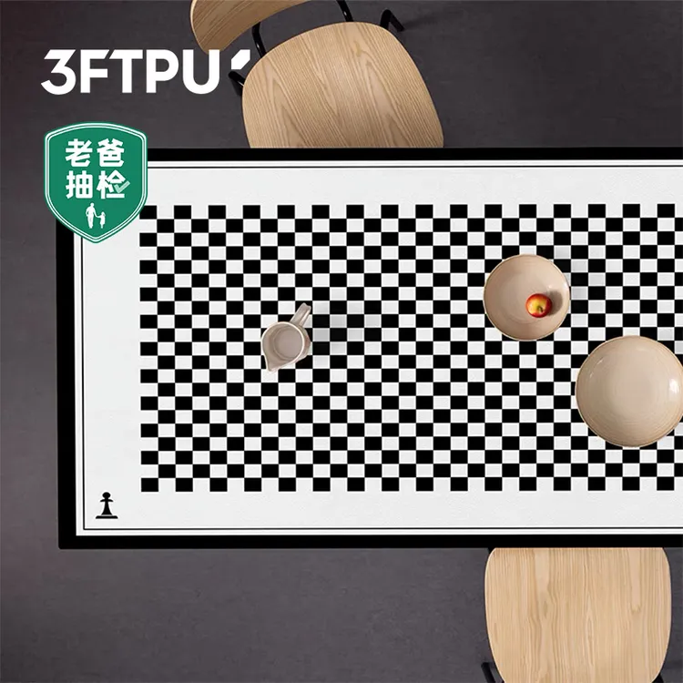 他家3FTPU棋盘格餐桌垫皮革防水油免洗家用桌布