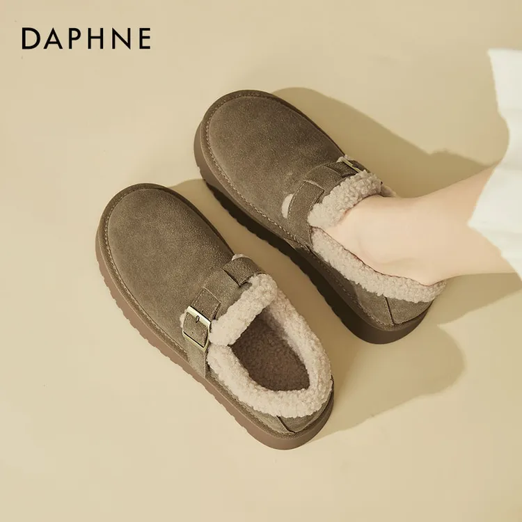 达芙妮勃肯女鞋冬季加绒加厚2025新款厚底毛毛鞋外穿保暖休闲棉鞋