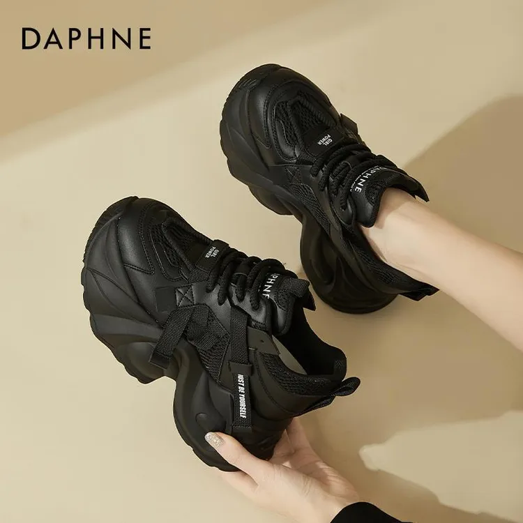 Daphne达芙妮 黑色幽默~小个子内增高老爹鞋女2025新款厚底休闲鞋