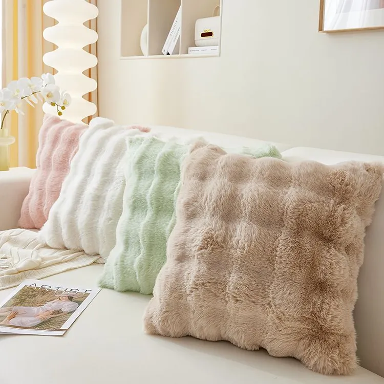 网红款仿兔毛绒客厅沙发抱枕冬季高级感靠枕可拆洗不含芯枕套定制