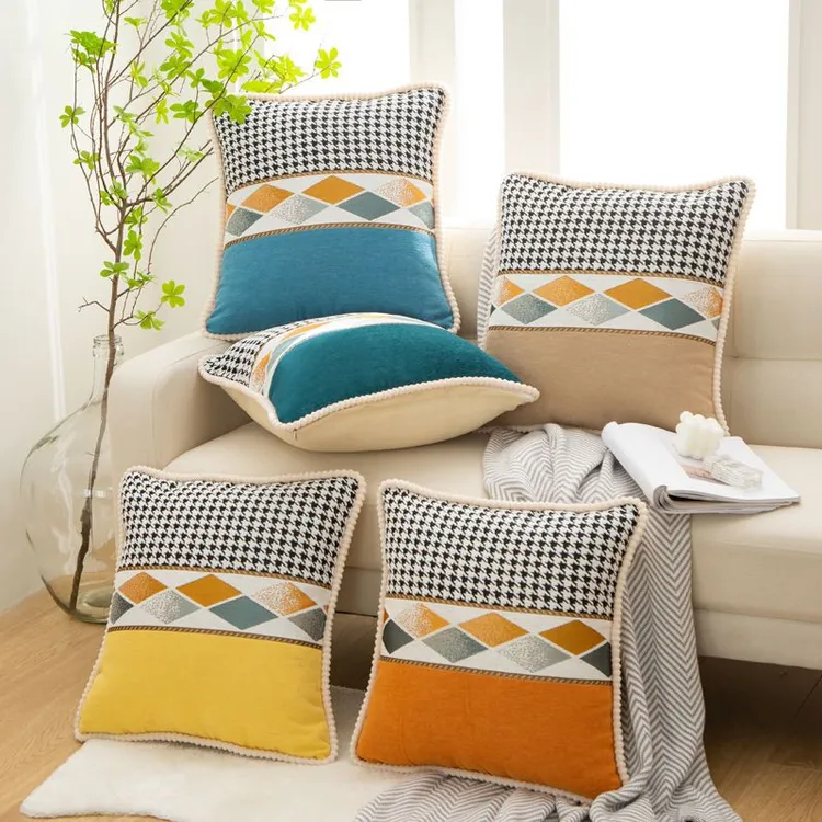 时尚百搭素雅雪尼尔绒抱枕家用50cm包边枕套床头靠背沙发护腰靠垫商品图