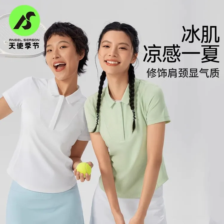天使季节羽毛球网球服女polo衫女上衣速干短袖夏季健身衣运动t恤