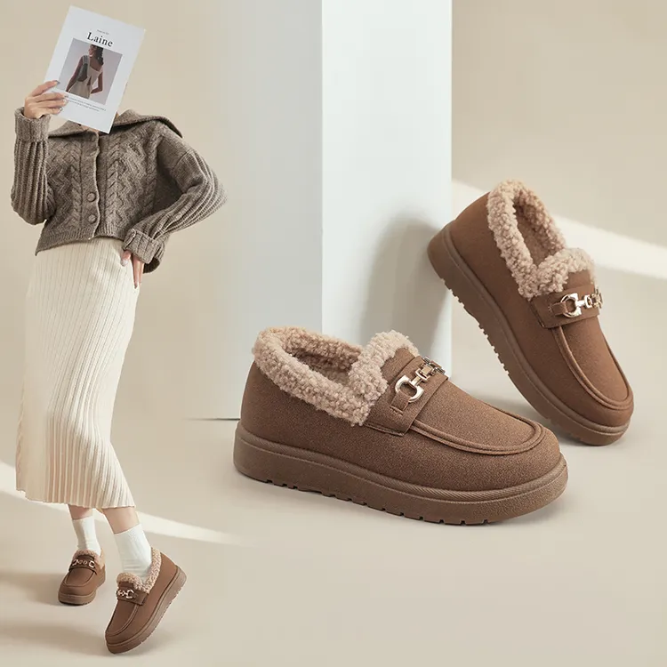 老北京秋冬新款棉鞋一脚蹬保暖豆豆鞋防滑耐磨韩版洋气妈妈鞋