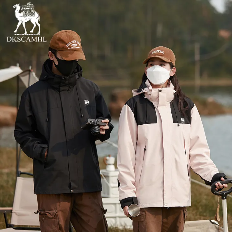 得克萨骆驼户外冲锋衣男款加绒加厚三合一女款高颜值正品黑色外套